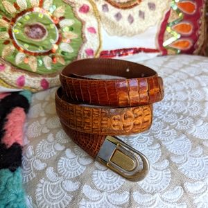 Vintage 70s 38 Genuine Alligator Leather Belt Retro Groovy Brown Distressed